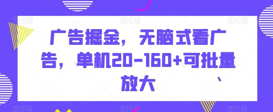 广告掘金，无脑式看广告，单机20-160+可批量放大【揭秘】-瀚宇网创