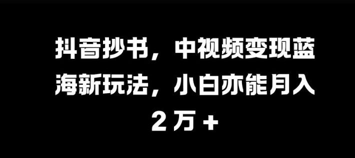 抖音抄书,中视频变现蓝海新玩法,小白亦能月入 过W【揭秘】-瀚宇网创