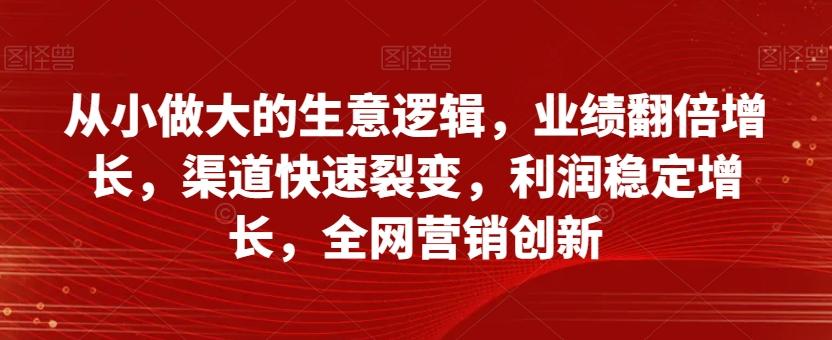 从小做大的生意逻辑，业绩翻倍增长，渠道快速裂变，利润稳定增长，全网营销创新-瀚宇网创