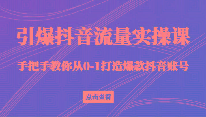 引爆抖音流量实操课，手把手教你从0-1打造爆款抖音账号(27节课)-瀚宇网创