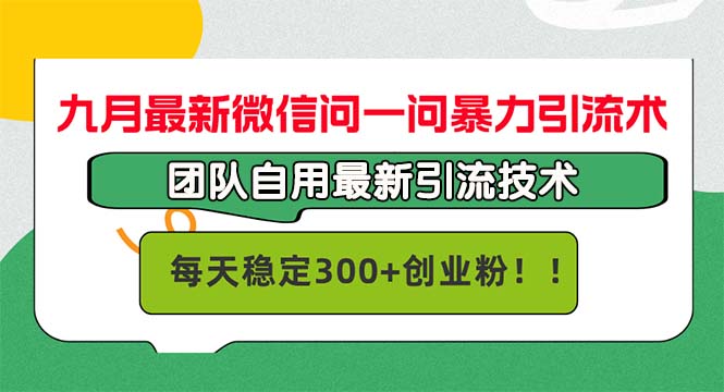 九月最新微信问一问暴力引流术，团队自用引流术，每天稳定300+创…-瀚宇网创