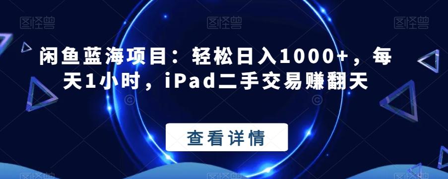 闲鱼蓝海项目:轻松日入1000+,每天1小时,iPad二手交易赚翻天-瀚宇网创