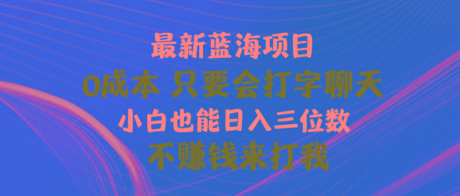 最新蓝海项目 0成本 只要会打字聊天 小白也能日入三位数 不赚钱来打我-瀚宇网创