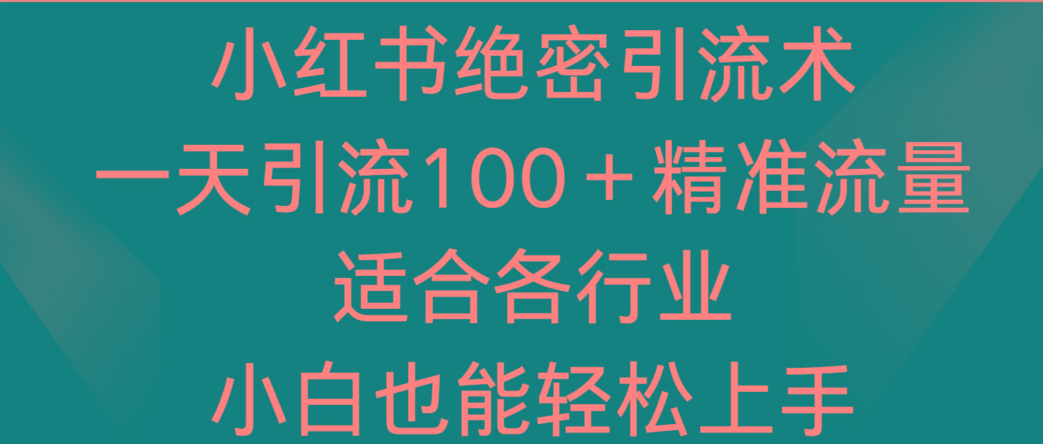 小红书绝密引流术,一天引流100+精准流量,适合各个行业,小白也能轻松上手-瀚宇网创