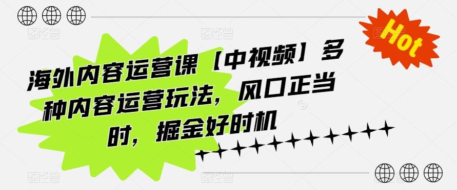 海外内容运营课【中视频】多种内容运营玩法，风口正当时，掘金好时机-瀚宇网创