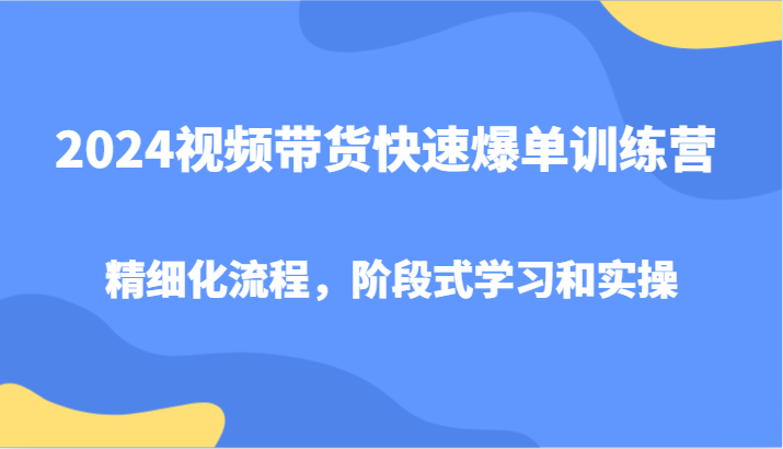 2024视频带货快速爆单训练营,精细化流程,阶段式学习和实操-瀚宇网创