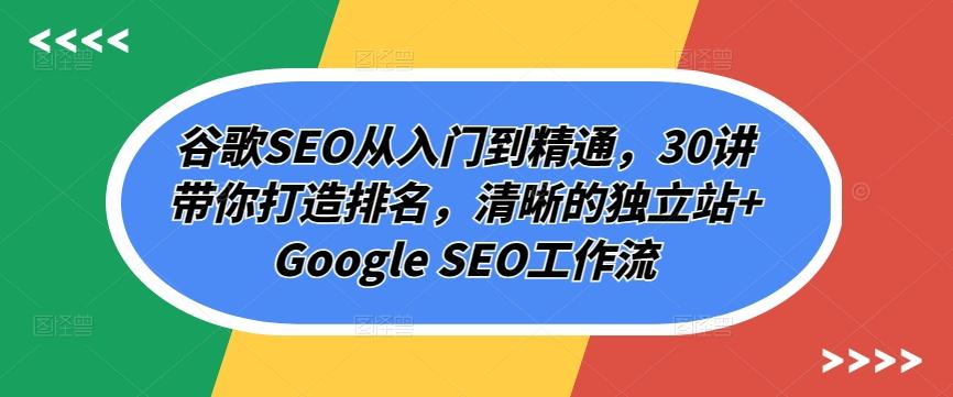 谷歌SEO从入门到精通，30讲带你打造排名，清晰的独立站+Google SEO工作流-瀚宇网创