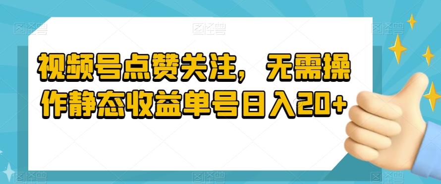 视频号点赞关注，无需操作静态收益单号日入20+-瀚宇网创