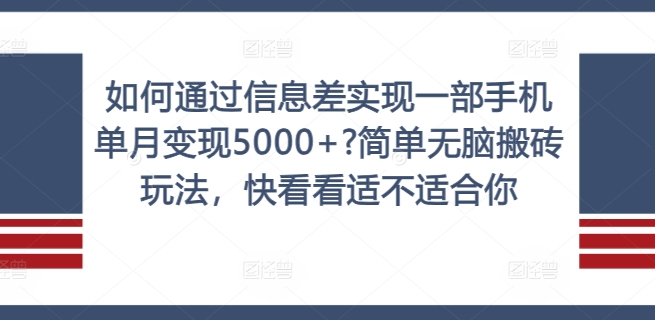 如何通过信息差实现一部手机单月变现5000+?简单无脑搬砖玩法，快看看适不适合你【揭秘】-瀚宇网创