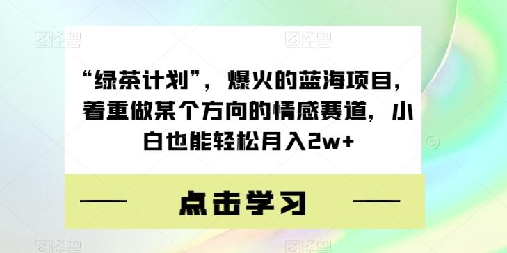 “绿茶计划”，爆火的蓝海项目，着重做某个方向的情感赛道，小白也能轻松月入2w+【揭秘】-瀚宇网创