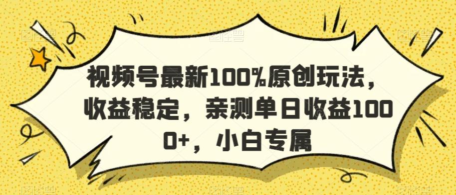 视频号最新100%原创玩法，收益稳定，亲测单日收益1000+，小白专属【揭秘】-瀚宇网创