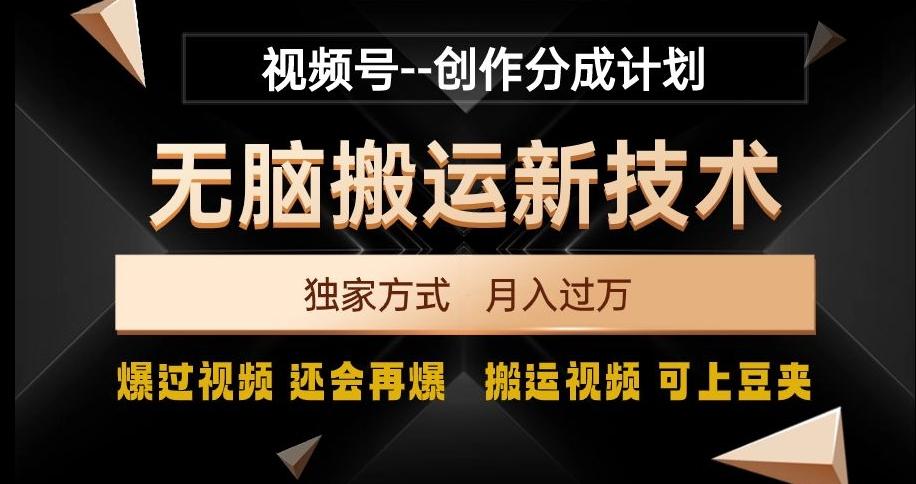 视频号无脑搬运新技术，破原创壕流量，独家方式，爆过视频，还会再爆【揭秘】-瀚宇网创