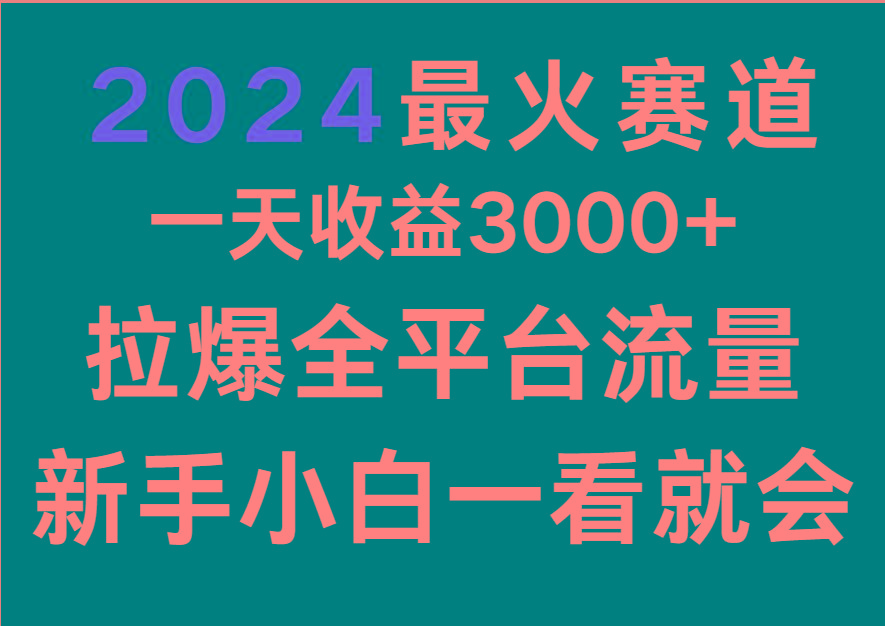 2024最火赛道,一天收一3000+.拉爆全平台流量,新手小白一看就会-瀚宇网创
