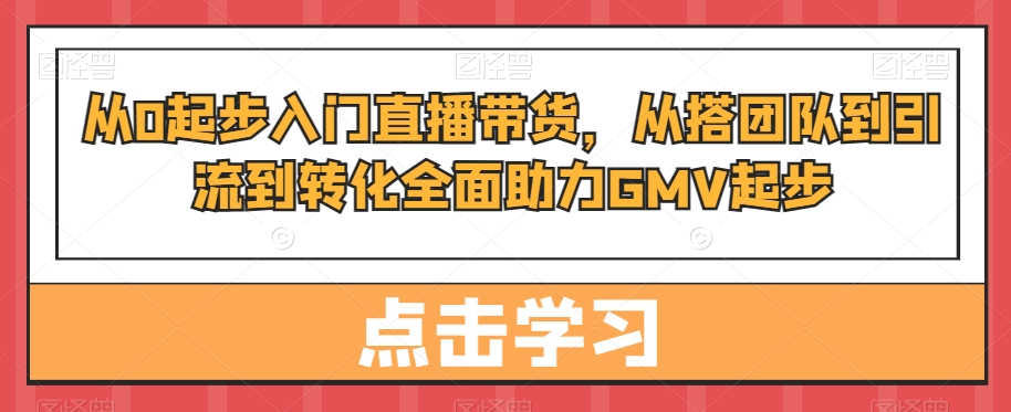 从0起步入门直播带货,从搭团队到引流到转化全面助力GMV起步-瀚宇网创
