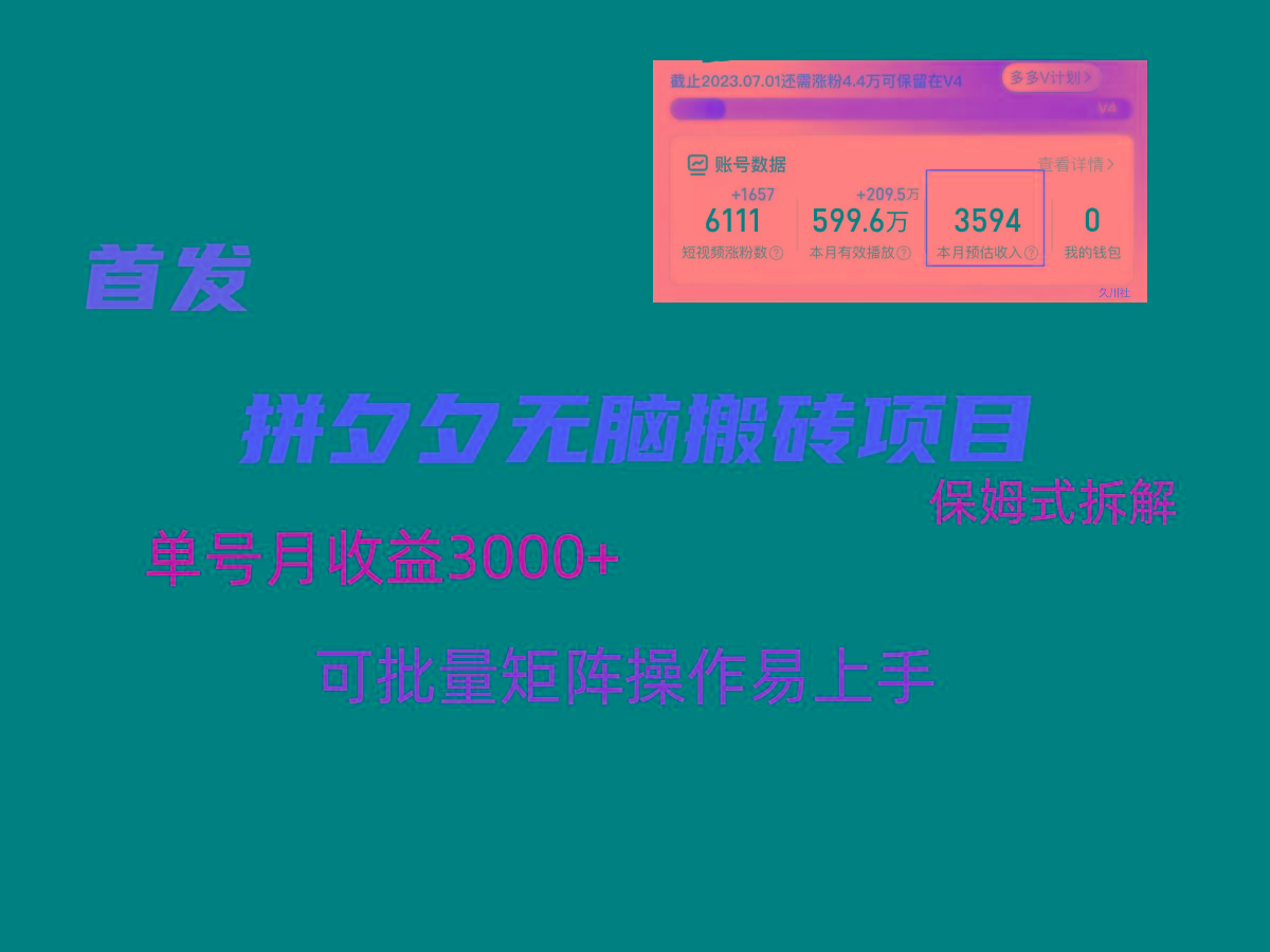 拼夕夕无脑搬砖,单号稳定收益3000+,保姆式拆解-瀚宇网创