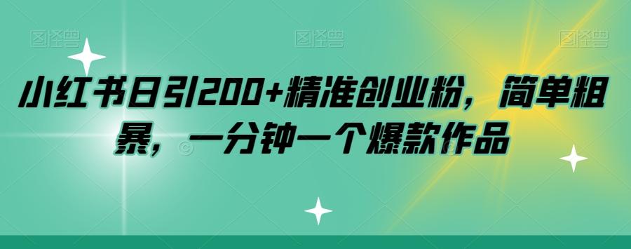 小红书日引200+精准创业粉,简单粗暴,一分钟一个爆款作品【揭秘】-瀚宇网创