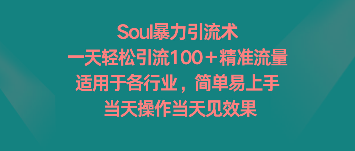 Soul暴力引流术，一天轻松引流100＋精准流量，适用于各行业，简单易上手！-瀚宇网创