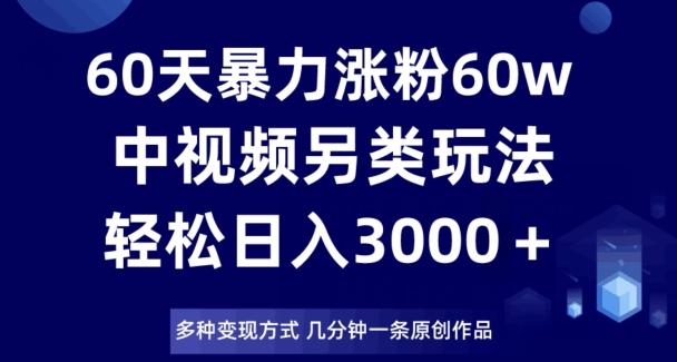 60天暴力涨粉60W，中视频另类玩法，日入3000＋，几分钟一条原创作品多种变现方式-瀚宇网创