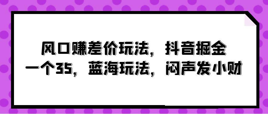 (10022期)风口赚差价玩法，抖音掘金，一个35，蓝海玩法，闷声发小财-瀚宇网创