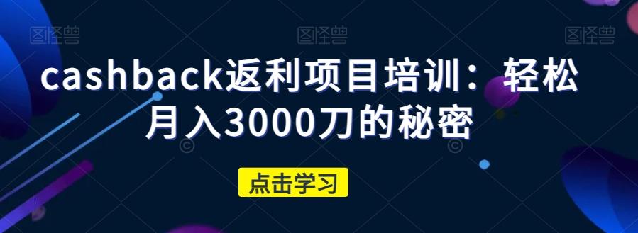 cashback返利项目培训：轻松月入3000刀的秘密-瀚宇网创