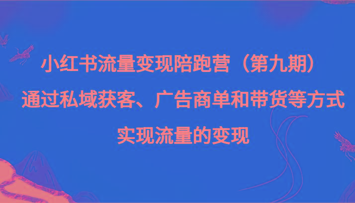 小红书流量变现陪跑营（第九期）通过私域获客、广告商单和带货等方式实现流量变现-瀚宇网创