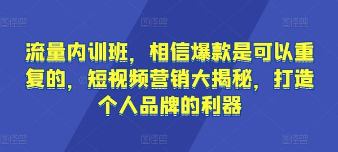 流量内训班，相信爆款是可以重复的，短视频营销大揭秘，打造个人品牌的利器-瀚宇网创