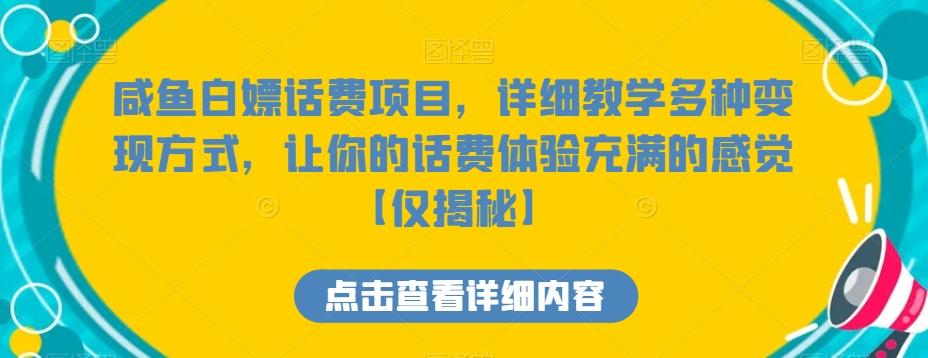 咸鱼白嫖话费项目，详细教学多种变现方式，让你的话费体验充满的感觉【仅揭秘】-瀚宇网创