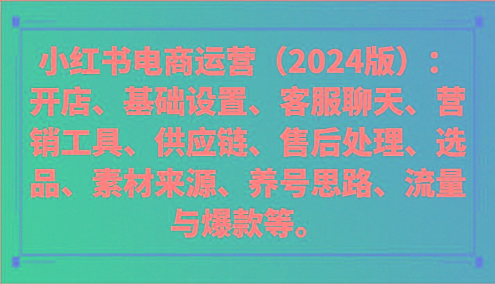 小红书电商运营(2024版)：开店、设置、供应链、选品、素材、养号、流量与爆款等-瀚宇网创