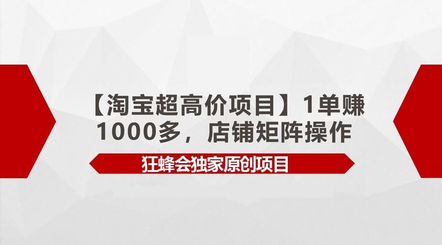 【淘宝超高价项目】1单赚1000多,店铺矩阵操作-瀚宇网创