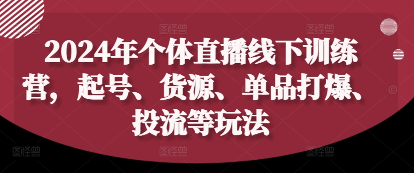 2024年个体直播训练营,起号、货源、单品打爆、投流等玩法-瀚宇网创