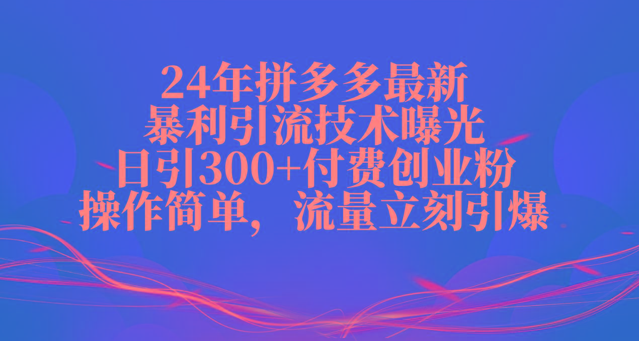 24年拼多多最新暴利引流技术曝光,日引300+付费创业粉,操作简单,流量...-瀚宇网创