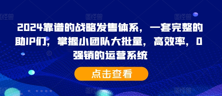 2024靠谱的战略发售体系,一套完整的助IP们,掌握小团队大批量,高效率,0 强销的运营系统-瀚宇网创