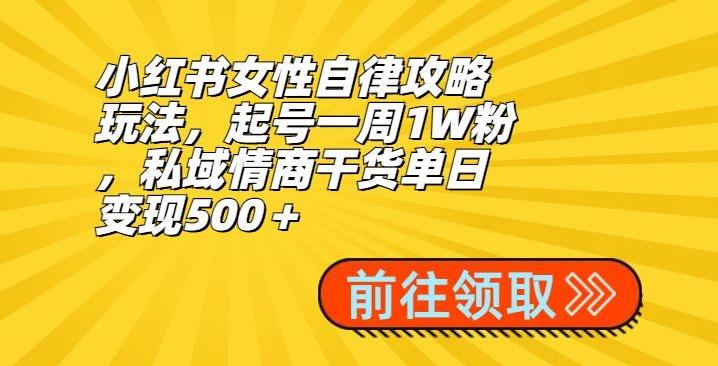 小红书女性自律攻略玩法,起号一周1W粉,私域情商干货单日变现500+-瀚宇网创