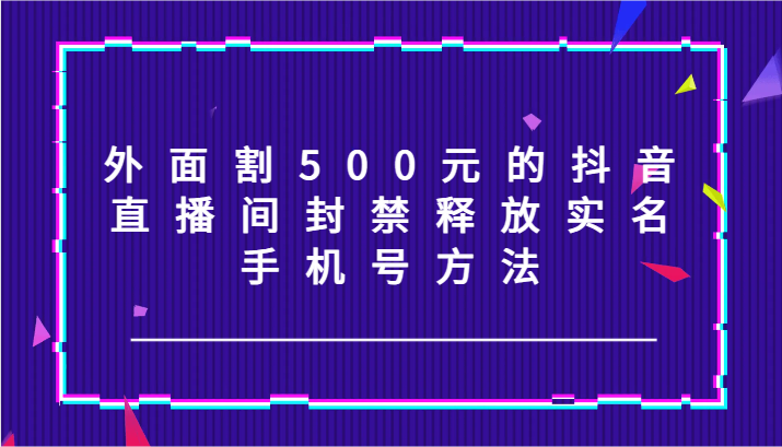 外面割500元的抖音直播间封禁释放实名/手机号方法！-瀚宇网创