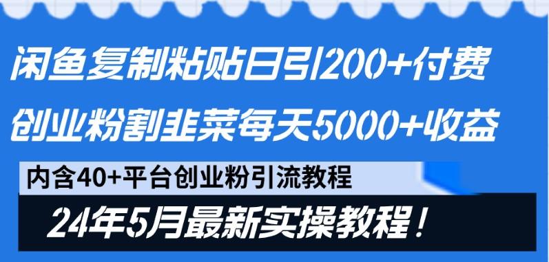 闲鱼复制粘贴日引200+付费创业粉,24年5月最新方法!割韭菜日稳定5000+收益-瀚宇网创