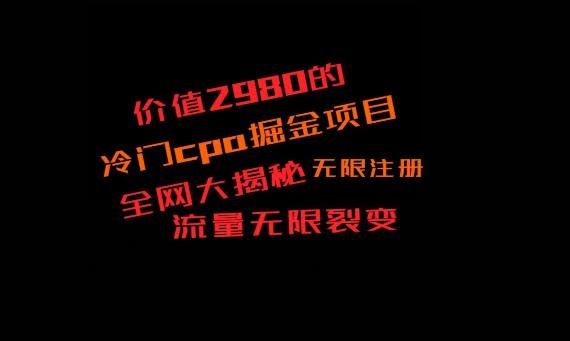 价值2980的CPA掘金项目大揭秘，号称当天收益200+，不见收益包赔双倍-瀚宇网创