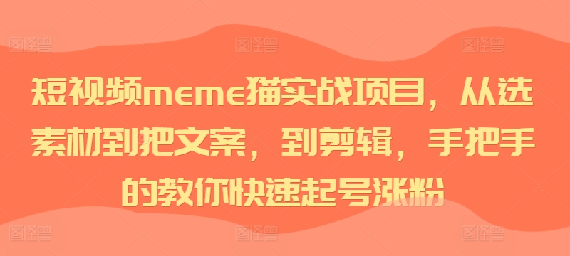 短视频meme猫实战项目,从选素材到把文案,到剪辑,手把手的教你快速起号涨粉-瀚宇网创