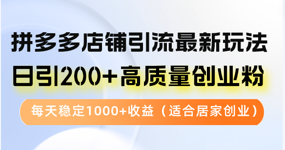 拼多多店铺引流最新玩法,日引200+高质量创业粉,每天稳定1000+收益(...-瀚宇网创