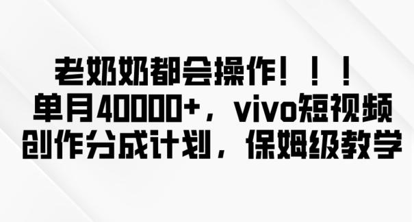 老奶奶都会操作，新平台无脑操作，单月40000+，vivo短视频创作分成计划【揭秘】-瀚宇网创