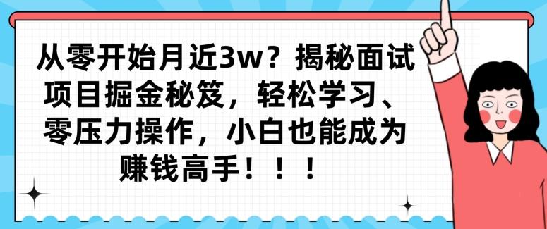 从零开始月近3w？揭秘面试项目掘金秘笈，轻松学习、零压力操作，小白也能成为赚钱高手-瀚宇网创