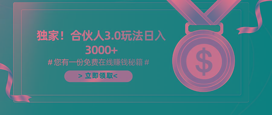 游戏合伙人3.0，日入3000+，无限扩大的蓝海项目-瀚宇网创