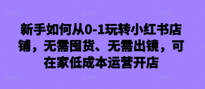 新手如何从0-1玩转小红书店铺,无需囤货、无需出镜,可在家低成本运营开店-瀚宇网创