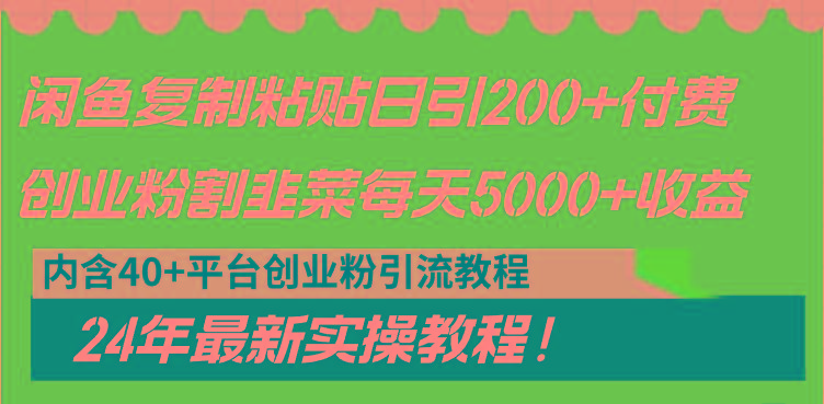 闲鱼复制粘贴日引200+付费创业粉,割韭菜日稳定5000+收益,24年最新教程!-瀚宇网创