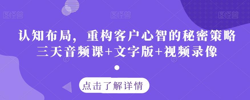 认知布局，重构客户心智的秘密策略三天音频课+文字版+视频录像-瀚宇网创