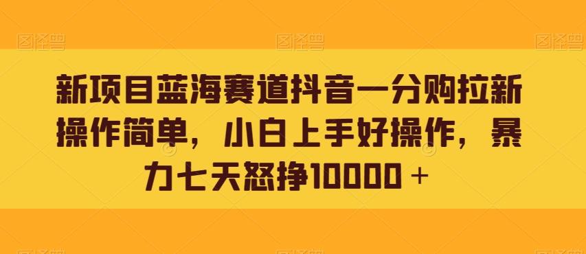 新项目蓝海赛道抖音一分购拉新操作简单，小白上手好操作，暴力七天怒挣10000＋-瀚宇网创