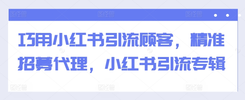 巧用小红书引流顾客,精准招募代理,小红书引流专辑