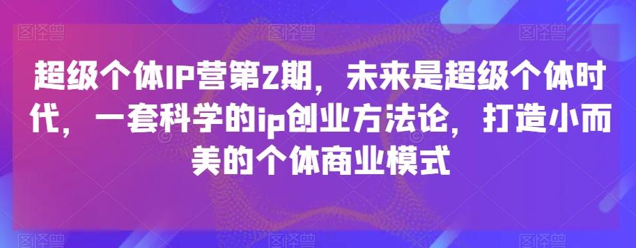 超级个体IP营第2期，未来是超级个体时代，一套科学的ip创业方法论，打造小而美的个体商业模式-瀚宇网创