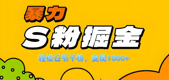 单人单机日引千粉,变现1k+,S粉流量掘金计划攻略【揭秘】-瀚宇网创