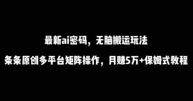 最新ai流量密码，傻瓜式搬运玩法，条条原创，多平台矩阵操作，月赚5万+保姆式教程【揭秘】-瀚宇网创