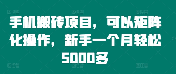 手机搬砖项目,可以矩阵化操作,新手一个月轻松5000多-瀚宇网创